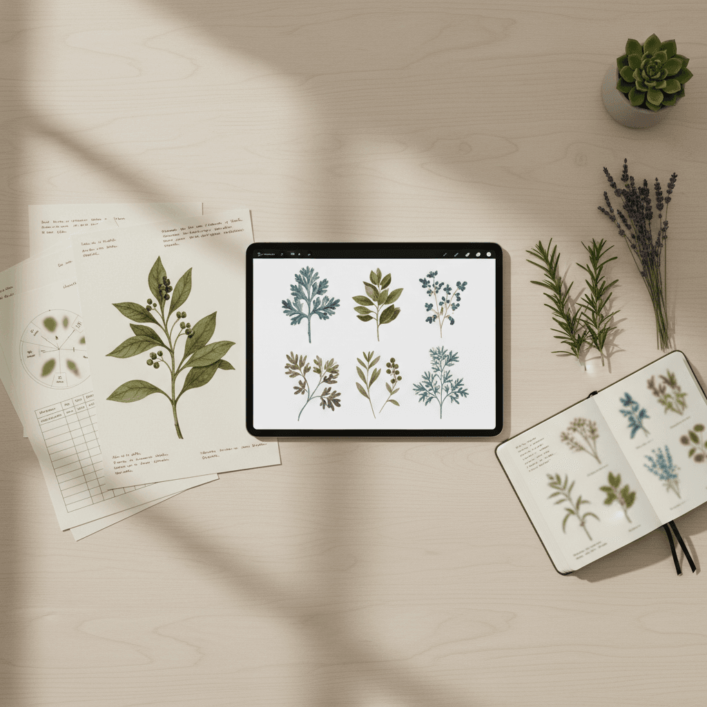 Referências visuais e materiais educativos sobre plantas medicinais